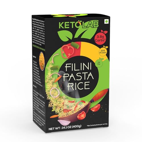 Image of Ketolab Keto Orzo Filini Rice, 400 Gms (Pack of 2) 3.8g Net Carb & 16g High Protein /Serving, Identical to Regular Rice, Ultra Low Carb, Pre-Biotic High Fibre, Low GI, For Keto Diet & Weight Loss