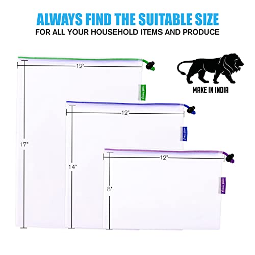 COSMIIC GREENS Eco-Friendly Vegetable Fridge Bags | 12 Pc Pack (S4 / M4 / L4) | Lightweight, Washable Fridge Storage Mesh Net Fruit & Vegetable bag Fridge | Multi Purpose Storage Eco Friendly Mesh Bag