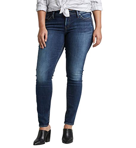 Silver Jeans Co. Women's Plus Size Suki Curvy Fit Mid Rise Super Skinny Jean, Dark Sandblast Wash, 16W X 31L