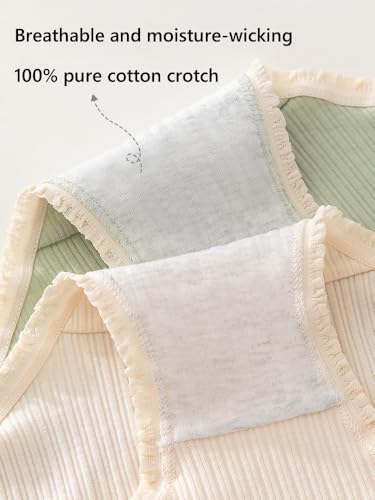 Korean Cotton Frilly Panties for School Girls Teens,Cute Fruit Print Briefs Ruffled Trim Mid Waist Underwear,4-Pack2