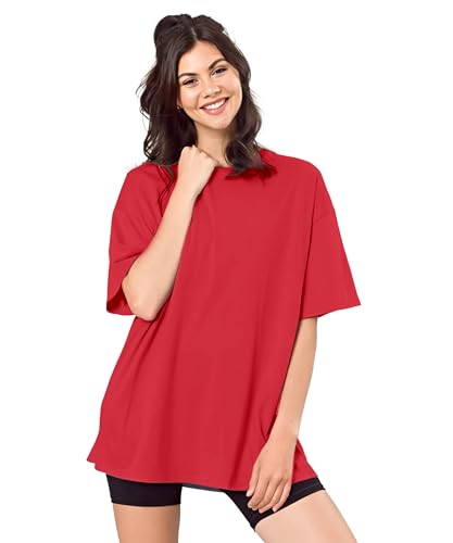Image of SHODOX Women's Cotton Blend Oversized Drop Shoulder Solid T-Shirt(Pack of 1)