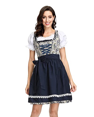 LeaLac Trachtenkleid Damen Dirndl Kurz Set - Midi Trachtenkleid 3tlg. Dirndlbluse für Oktoberfest - DREI Teilig Kleid, Bluse, Schürze LDEHL17-Blue-S Cover