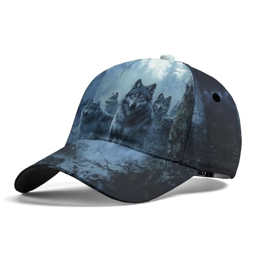 3D Printing Wolf Pack Baseball Cap Bold Graphic Lightweight Performance Hat for Men & Women Sweat Wicking Adjustable Sports Cap for Running Gym Training