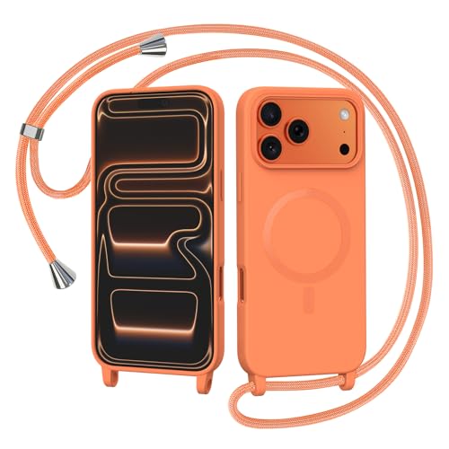 AOMYKE Coque Magnétique pour iPhone 17 Pro Max 6,9 Pouces avec Cordon, Compatible avec MagSafe Collier Étui Silicone Liquide avec Tour de Cou Lanière en Corde Souple...