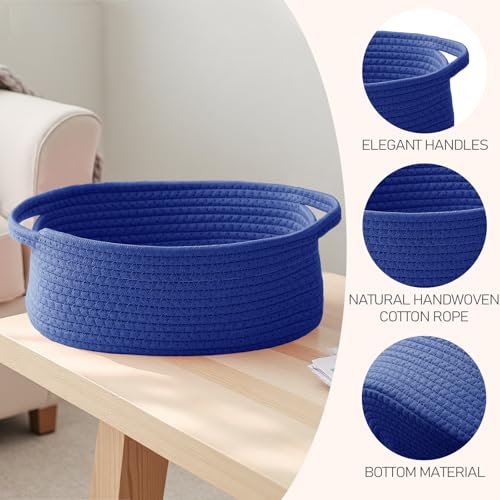 Image of JMvicyroam Small Woven Basket, Empty Gift Basket, Navy Blue /1 Pack | Small Gift Basket, Cotton Rope, 12 x 8 x 27 in, Handles, Includes Ribbon and Bag, Birthday Gift Basket