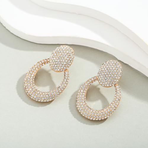 Gold Statement Earrings For Women Rhinestone Heart Geometric Drop Dangle Earrings4