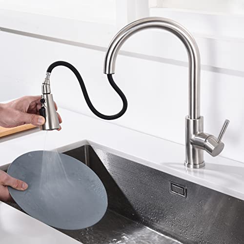 Pull Down Faucet Spray Head With 11 Adapters - 4 Functions Kitchen Faucet Head Replacement, Upgraded Kitchen Sink Faucet Sprayer Head Part, Pull Out Tap Nozzle Replacement, Brushed Nickel #TOP4