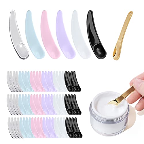 100 pieces of plastic cosmetic spatula, with 1 piece of metal cosmetic spatula, cosmetic mask spatula, cosmetic sub-packing spatula, mini makeup tools, cream spatula.(Random color)