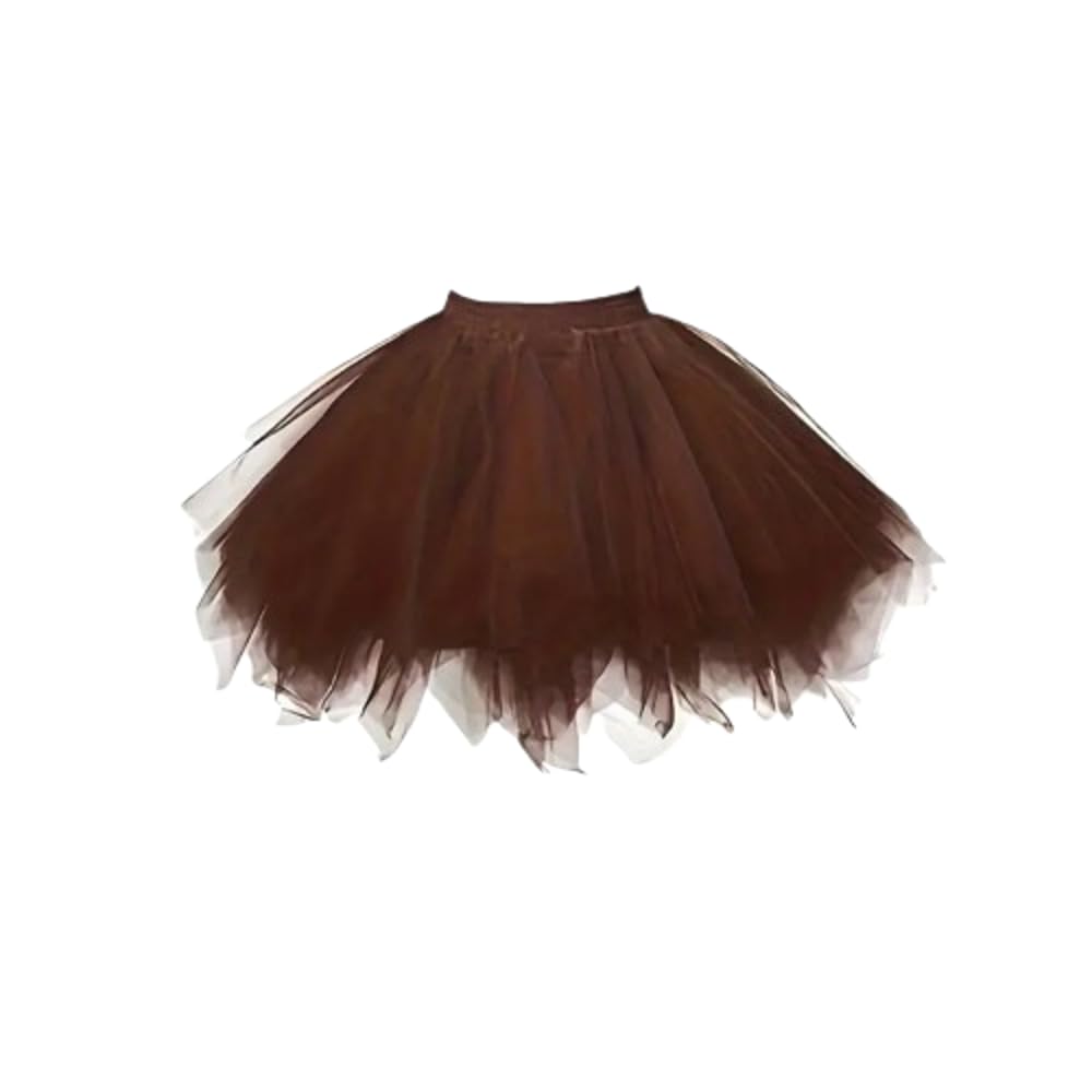 Boolavard Adult Women 80's Tutu Skirt Layered Tulle Petticoat Halloween Tutu (UK, Alpha, S, M, Regular, Regular, Coffee)