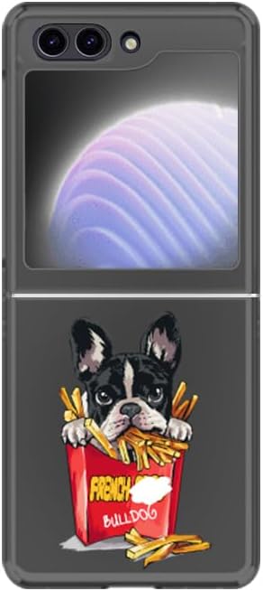 Miniatura 5 de Compatible con Samsung Galaxy Z Flip 5, divertido patrón de bulldog francés con diseño de papas fritas estilo animal, funda protectora transparente