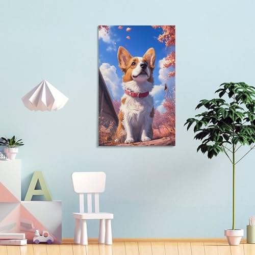 Toile corgi moderne idée cadeau décoration murale originale