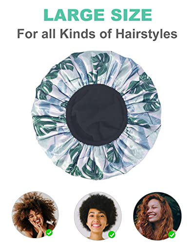 Gootty Shower Caps, Triple Layer Waterproof Large Shower Cap for Women, Reusable Shower Caps for Long Thick Hair lined shower cap