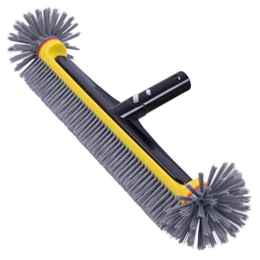 POOLAZA Pool Brush Head with Round Ends, Heavy Duty Pool Brushes for Cleaning Pool Walls, Floors Steps & Corners, 17.5" Pool Brush with Sturdy Aluminum Handle & Durable Nylon Bristles (Yellow)
