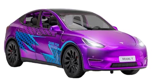 Image of Magicwand 1:24 Scale Die-Cast Teslla Model Y with 6 Openable Doors Lights, Music & Pull Back Action【Pack of 1】【Random Color】