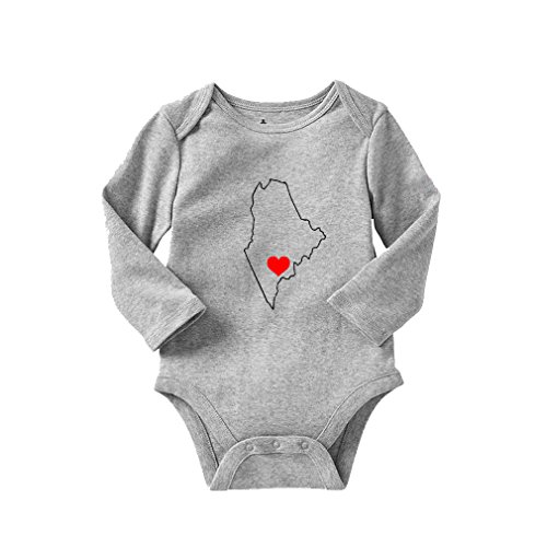 Maine Heart Love Long Sleeve Baby Bodysuit One Piece Oxford Gray 6 Months