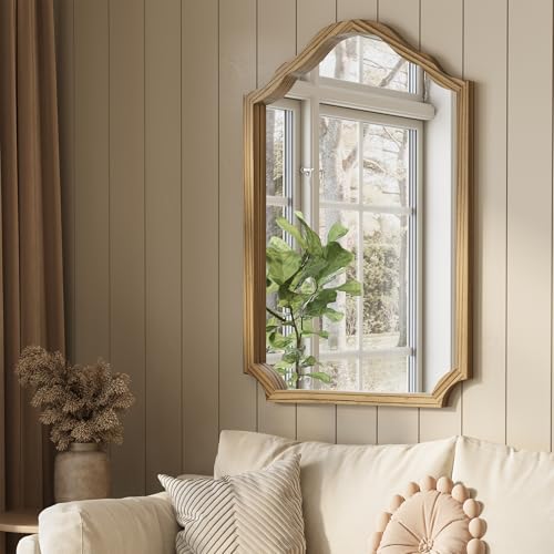 ULIKE Arched Wood Mirror – 24x36 Rustic Wall Mirror for Bathroom or Bedroom, Decorative Vanity Mirror | Solid Wood Frame | Brown | Farmhouse Entryway or Living Room Décor - Image 5
