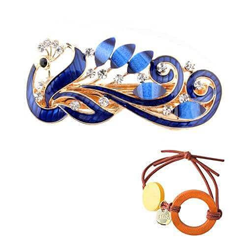 Nc coeusバレッタ 大きいアセチ素材 べっ甲風 レディース ヘアクリップ シンプル ヘアアクセサリー まとめ髪 人気 髪飾り 髪留め ヘアーアクセサリー 結婚式 和装 ブライダル ビッグ ヘアクリップ 優雅な孔雀 (blue)