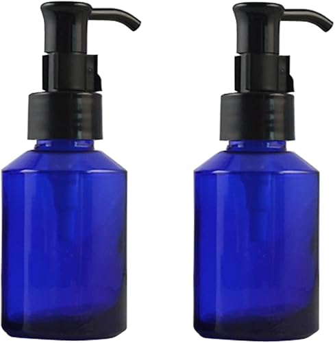 Miniatura 7 de QUUPY Botella de bomba de loción de vidrio cobalto recargable de 2.0 fl oz con dispensador de bloqueo negro, botella de artículos de tocador,