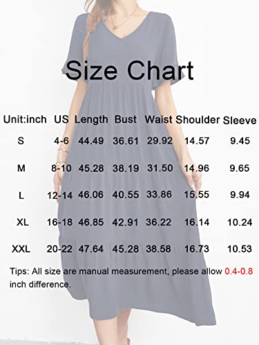 Vaiaye Women's 2023 Summer Boho Midi Dress Casual V Neck Short Sleeve Flowy Ruffle Tiered High Waist Beach Long Dresses Yellow #TOP4