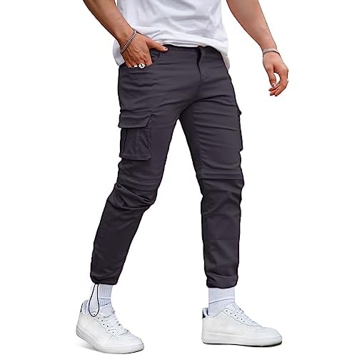 GINGTTO Mens Outdoor Hiking Convertible Pants Slim Fit Stretch Cargo Joggers Lightweight Work Pants for Men Green 32W x 30L