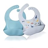 ILEYLUY Silicone Baby Bibs for Babies & Toddlers Set of 2, Feeding Bibs Unisex Soft Adjustable Water