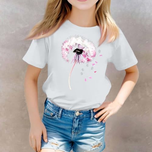 sfdgfhyf Girls' Summer T Shirts Crewneck Petal Short Sleeve Cute Casual Short Sleeved T Shirt for Children3