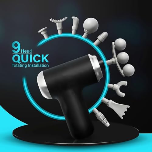 Image of Gismo Cordless Deep Tissue Massage Gun - Innovative 3-Head Design with 9 Attachments & 6 Speeds | Portable Electric Muscle Massager for Pain Relief, Recovery & Relaxation (Black)
