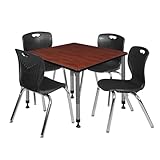 Romig Trek 42 in. Square Adjustable Classroom Table- Cherry & 4 Andy 18 in. Stack Chairs- Black & Grey Base
