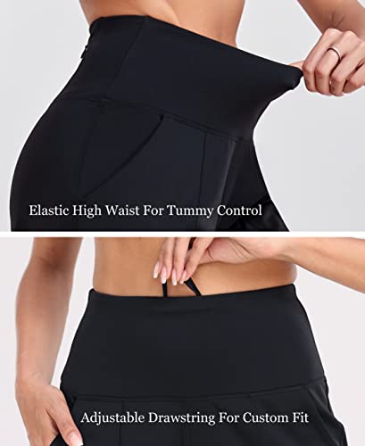 Oalka Women's High Waisted Shorts Yoga Workout Bermuda Long Hiking Shorts With Pockets 10" Shorts Black M #TOP3