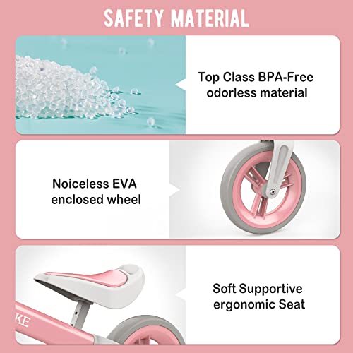 Bobike Toddler Balance Bike Toys For 1 To 3 Year Old Girls Boys Adjustable Seat And Handlebar No-Pedal Training Bike Best Gifts For Kids (Pink) #TOP5