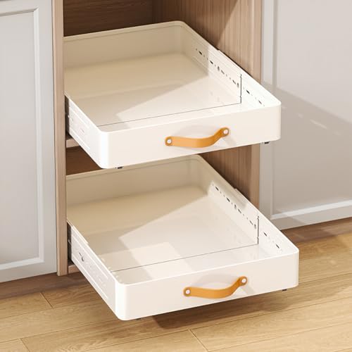 Teleskopschublade, Tiefe Einstellbar, 41-60CM Tief x 40CM Breite x 7.8CM Höhe, Metall Slide Out Organizer Mit Griff Kleber,Ausziehbare Schublade Küche Aufbewahrungsregale Für Die Küche Badezimmer,Weiß