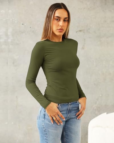 Image of Abardsion Women's Slim Lightweigh Long Sleeve T Shirts | Fall Clothes 2026 Casual Basic Crewneck Going Out Crop Tops Y2K