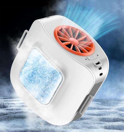 Tragbarer T Shirt Taille Ventilator mit Eiskühlung Platte, Gürtel Nackenventilator Klein Mobile Klimaanlage 10000mAh Akku Aufladbar 13500U/M Starker...
