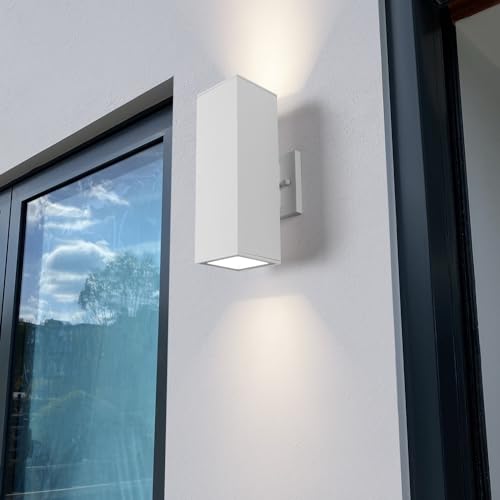 Image of mirrea 12 inch Modern Outdoor Porch Light in 2 Lights, Matte White, 2 Pack