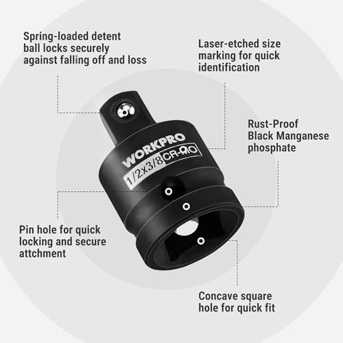 Image of WORKPRO 6-PC Impact Socket Adapter Set with Case, CR-MO Steel | 1 /4 inch,3 /8 inch,1 /2 inch,3 /4 inch Drive, Impact Wrench Conversion Kit, Automotive & Mechanical Repair, Impact Grade