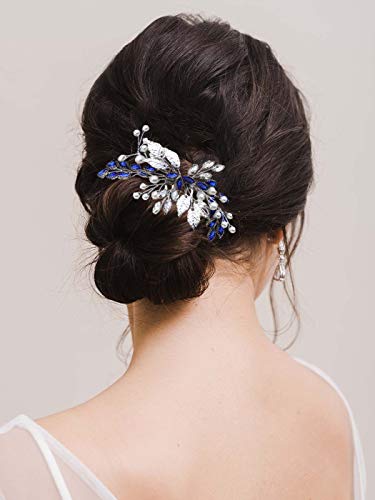 Unsutuo Bride Wedding Hair Comb Blue Rhinestone Bridal Hair Accessories For Wedding Hair Pieces For Women And Flower Girls #TOP2