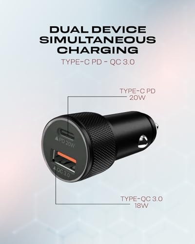 Image of Ferrari Car Charger [Official Licensed] by CG Mobile | USB Type-C Car Charger 38W, Printed Shield Logo QC 3.0 Dual Port Fast for iPhone 17 /16 /15 /14 /13 Series, Galaxy S26 /S25 /S24 /S23 Series - Black