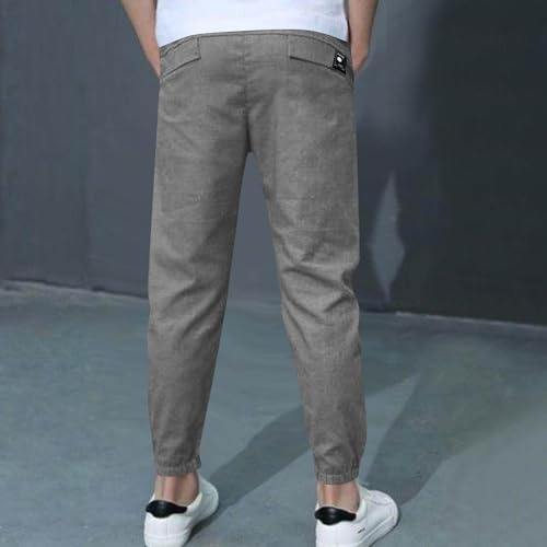 Boys Sweatpants Cotton Linen Athletic Workout Kids Clothes Boys Drawstring Joggers Pants with Zipper Pockets4