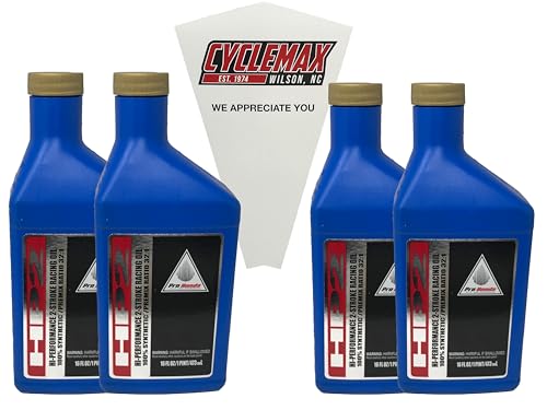 Cyclemax Four Pack compatible with Honda HP2 Synthetic 2 Stroke Oil Pint 08C35-AH21S01 Contains Four 16oz Bottles and a Funnel
