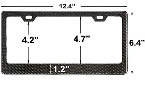 Icbeamer Black Carbon Fiber Surface Custom License Plate Frame Tag Snap Fit Front Rear Auto Car Truck [Come With 2 Pcs] #TOP3