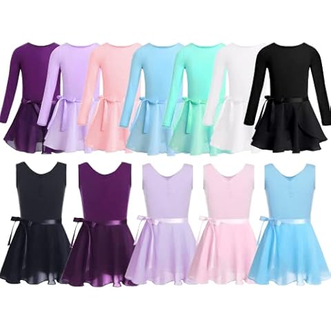 Ballet Dress Girls Long Sleeve Sleeveless Body with Tutu Tulle Skirt Ballet Clothing Cover