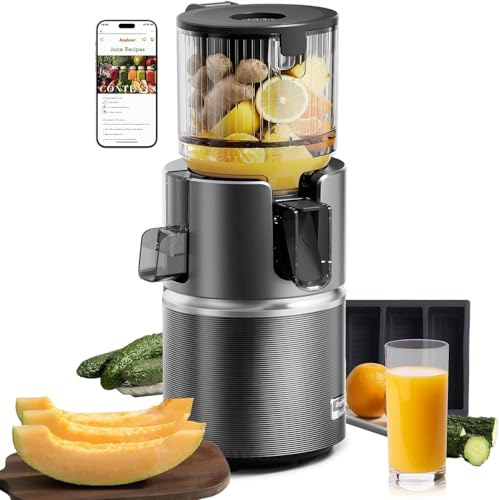 Anybear Cold Press Juicer with 4.9' Large Feed Chute, 350W Masticating Juicer Machines with Dual Slow-Squeezing Technology for Whole Fruits & Veggies with High Yield | BPA-Free Tritan | Juice Recipes