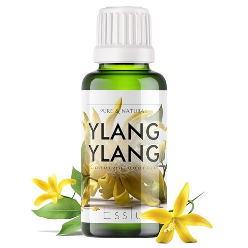 Image of Esslux Ylang-Ylang Essential Oil for Stress Relief and Hair Growth - 100% Pure Therapeutic Grade Aromatherapy Oil for Diffuser - 90 ML