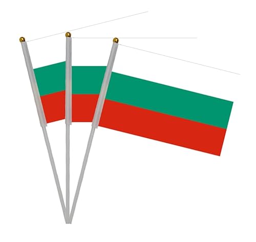 20 banderas con palo Bulgaria, mini bandera portátil Bulgaria
