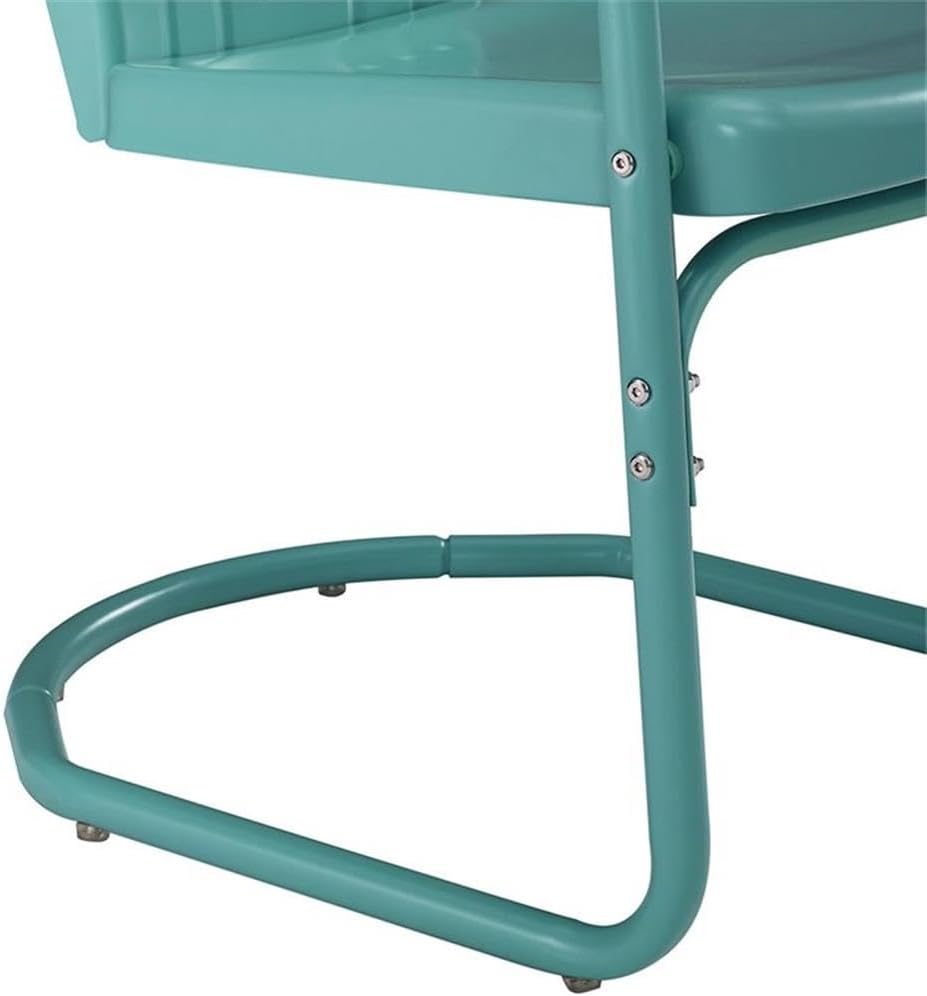 Pemberly Row Metal Outdoor Chairs, Set of 2, Steel Construction, Pastel Blue Satin Finish, Retro Design with Scalloped Back, Weatherproof and UV-Proof Patio, Balcony, or Porch Furniture, 32.88" H x
