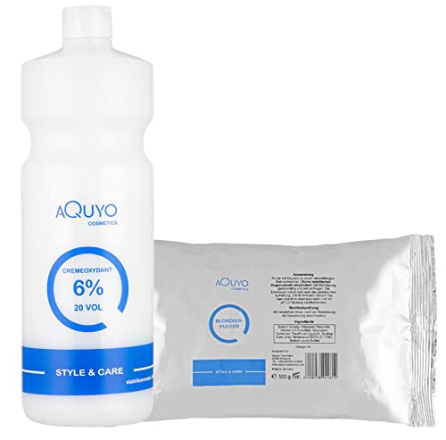 Style & Care Blondierpulver 500g + Creme Oxydant Entwickler 6% (1000ml) zum blondieren oder aufhellen der Haare | Set Blondierungspulver und Wasserstoffperoxid H2O2