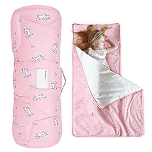 Toddler Nap Mat with Pillow and Blanket 50″ x 21″ x 1.5″, Nap Mat for Boys Girls Super Soft and Cozy, Kids Sleeping Bag for Preschool, Daycare, Toddler Sleeping Bag, Pink Horse