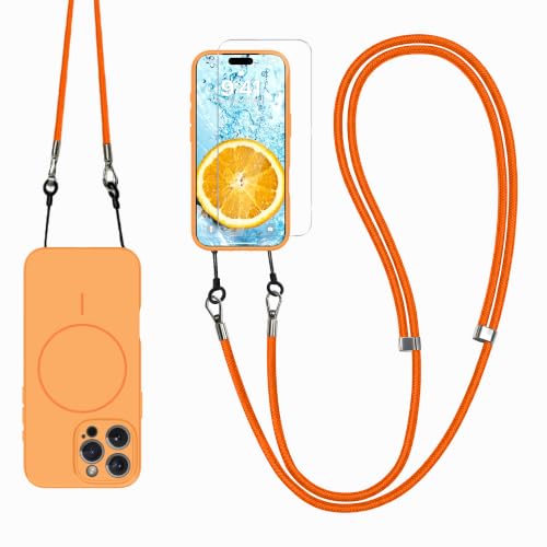 Image of Magnetic for iPhone 16 Pro Case with Crossbody Phone Strap,Orange