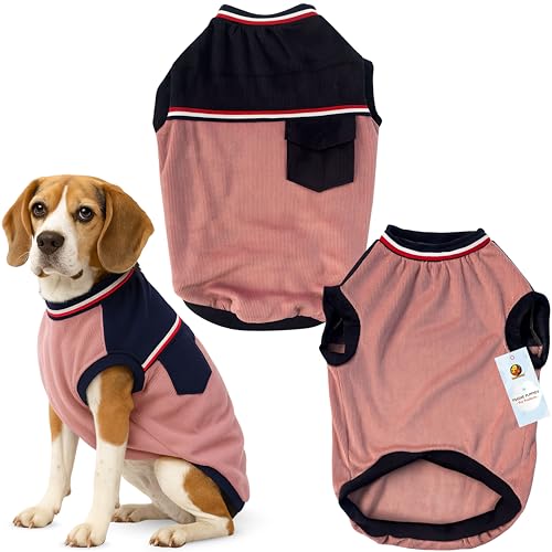 Image of Foodie Puppies Corduroy Line Velvet Pocket T-Shirt Warm Sweater Jacket - (22 inch, Blue and Pink) for Medium Dogs | Soft, Lightweight Pet Apparel | Stylish, Comfortable, Durable, Stretchable