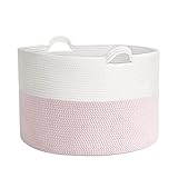 INDRESSME XXXLarge Storage Basket with Handle, Pink Laundry Basket for Nursery Storage Stuffed Animal Storage, Baby Basket Kids Toy Storage Organizer, 21.7' x 21.7' x 13.8', Pink